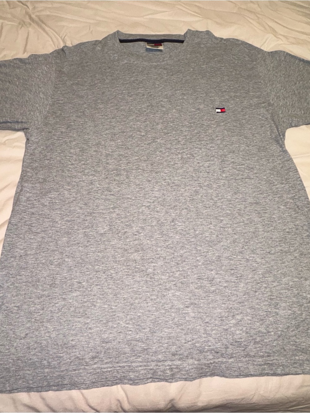 Tommy Hilfiger Gray Crewneck T-Shirt with Small Flag Logo